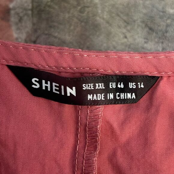 5 for $25🔥SHEIN Mauve Print V-Neck Short Sleeve Cinched Waist Dress XXL - Picture 3 of 5